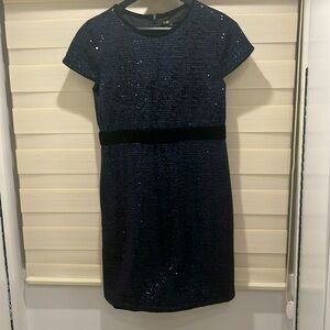 Maje sequence navy dress with velvet black belt